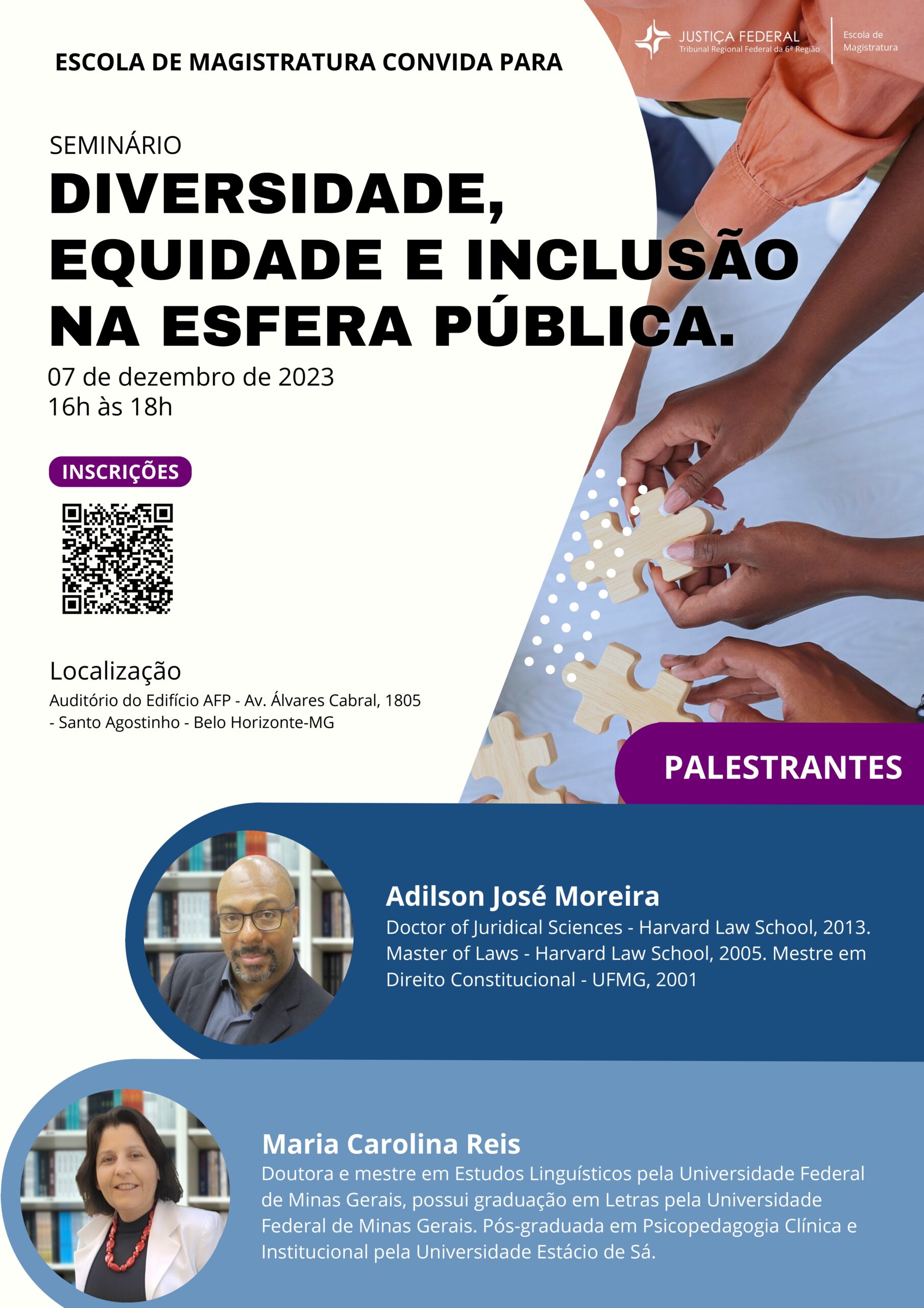 Imagem vertical colorida de divulgação do seminário "Diversidade, Equidade e Inclusão na Esfera Pública".